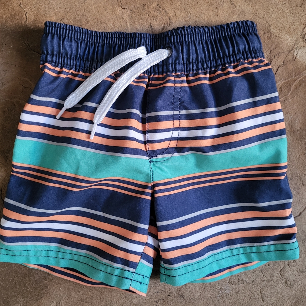 Carter's Navy and Teal Striped Swim Shorts For Toddler Boy 18m